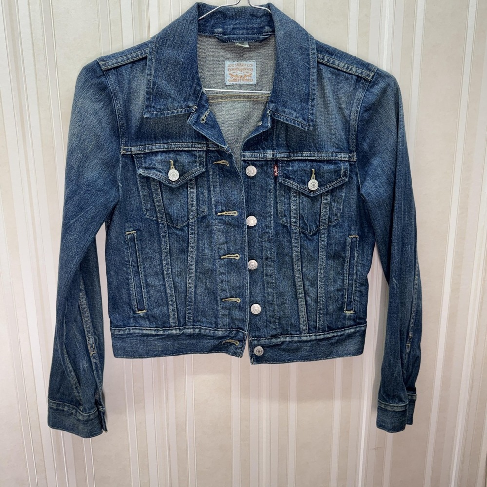 Levis Denim Jacket Womens S Blue Trucker Button Front Pockets Casual‎ Classic